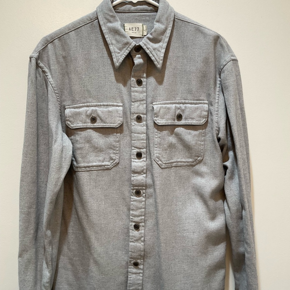 Anericsn Eagle AE AE77 Gray SOFT FLANNEL Button-Up Shirt small